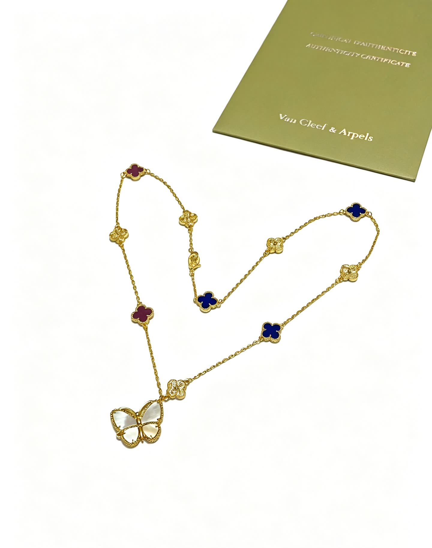 Van Cleef & Arpels Vintage Alhambra Gold Necklace with Butterfly Pendant